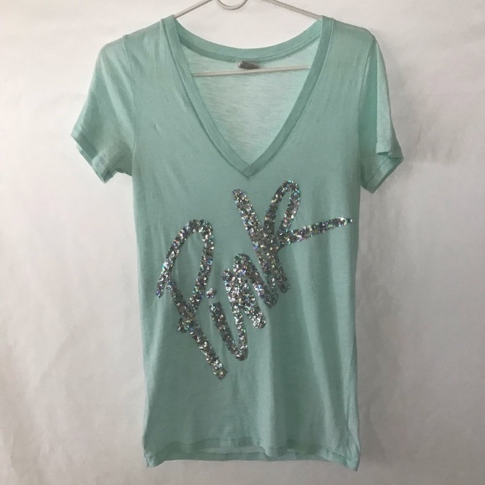 PINK light turquoise V neck Tee‎ S/P